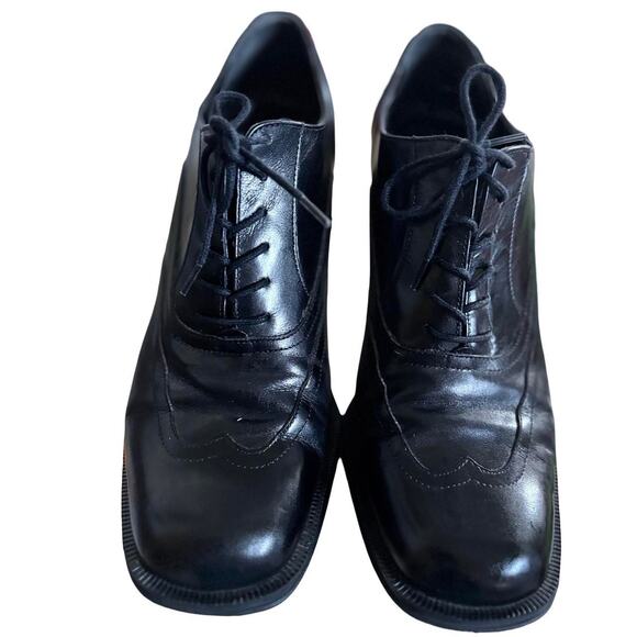 90'S VINTAGE‎ BLACK LEATHER OXFORD HEELS LACE UP SZ. 5 1/2 - Picture 4 of 7